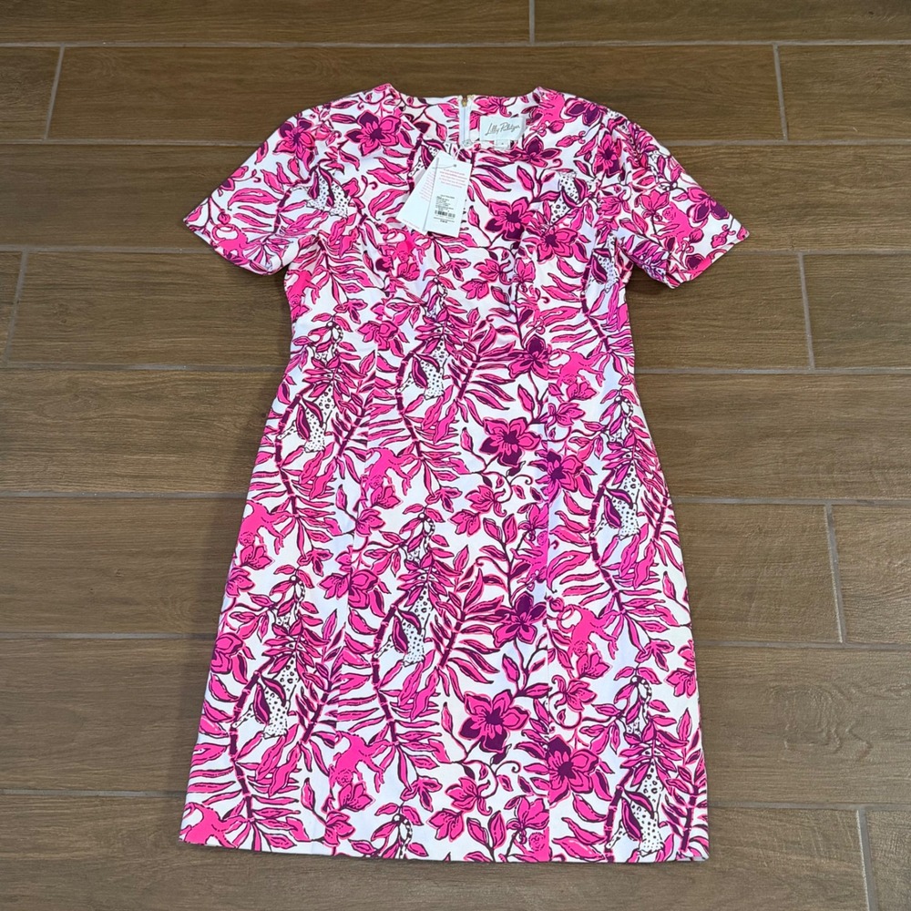 Lilly Pulitzer Isla Short Sleeve Shift Dress Elderflower Blossom Pink Purple 4 - Picture 2 of 10